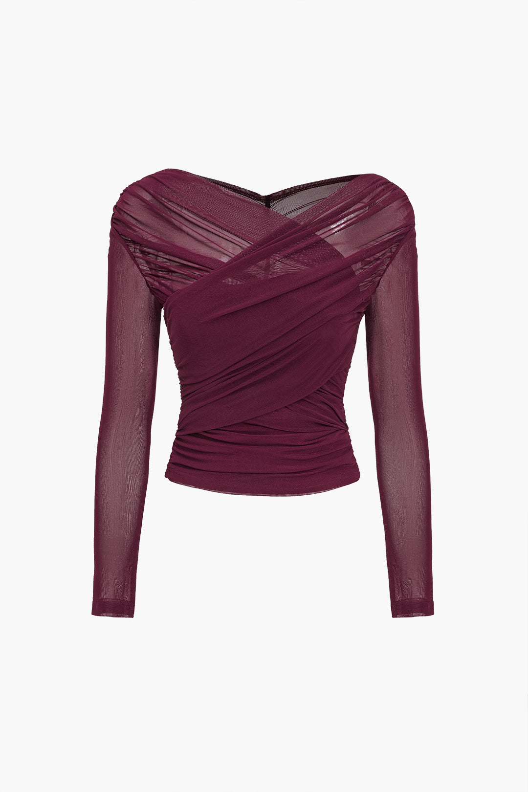 Ruched Mesh Long Sleeve Women's Top