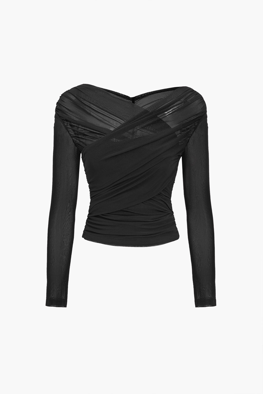 Ruched Mesh Long Sleeve Women's Top