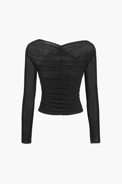 Ruched Mesh Long Sleeve Women's Top