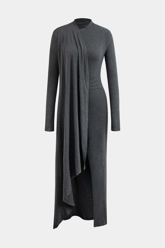 Ruched Mock Neck Maxi Dress