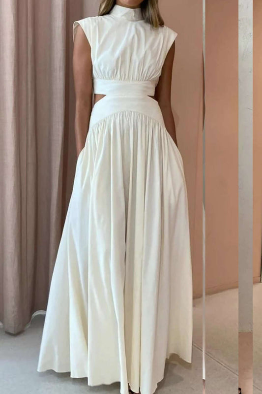 Ruched Mock Neck Maxi Dress