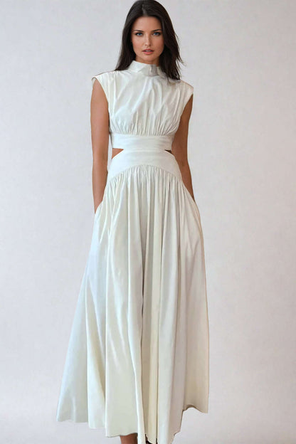 Ruched Mock Neck Maxi Dress
