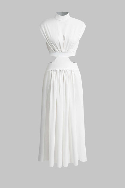 Ruched Mock Neck Maxi Dress