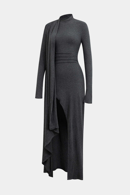 Ruched Mock Neck Maxi Dress
