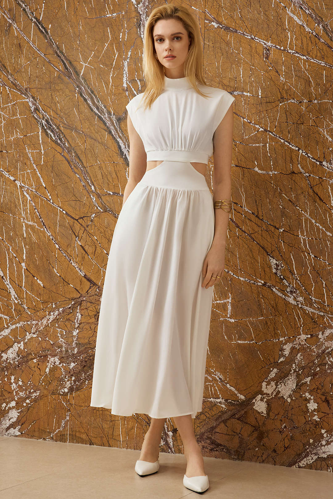 Ruched Mock Neck Maxi Dress