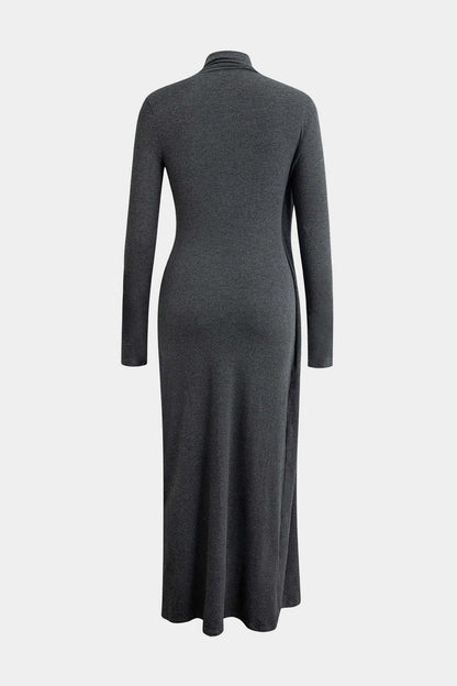 Ruched Mock Neck Maxi Dress