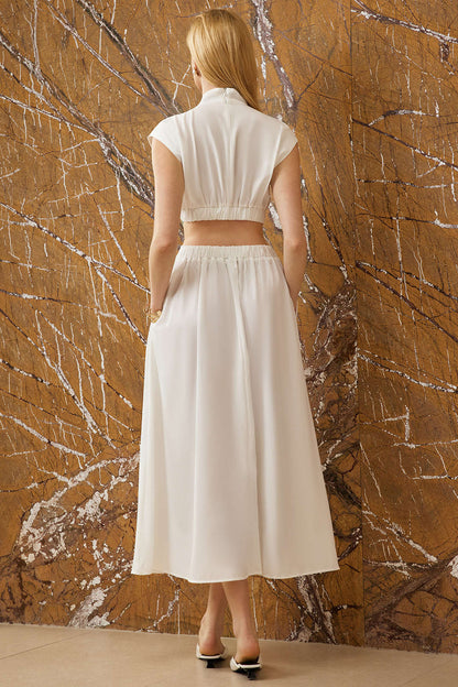 Ruched Mock Neck Maxi Dress