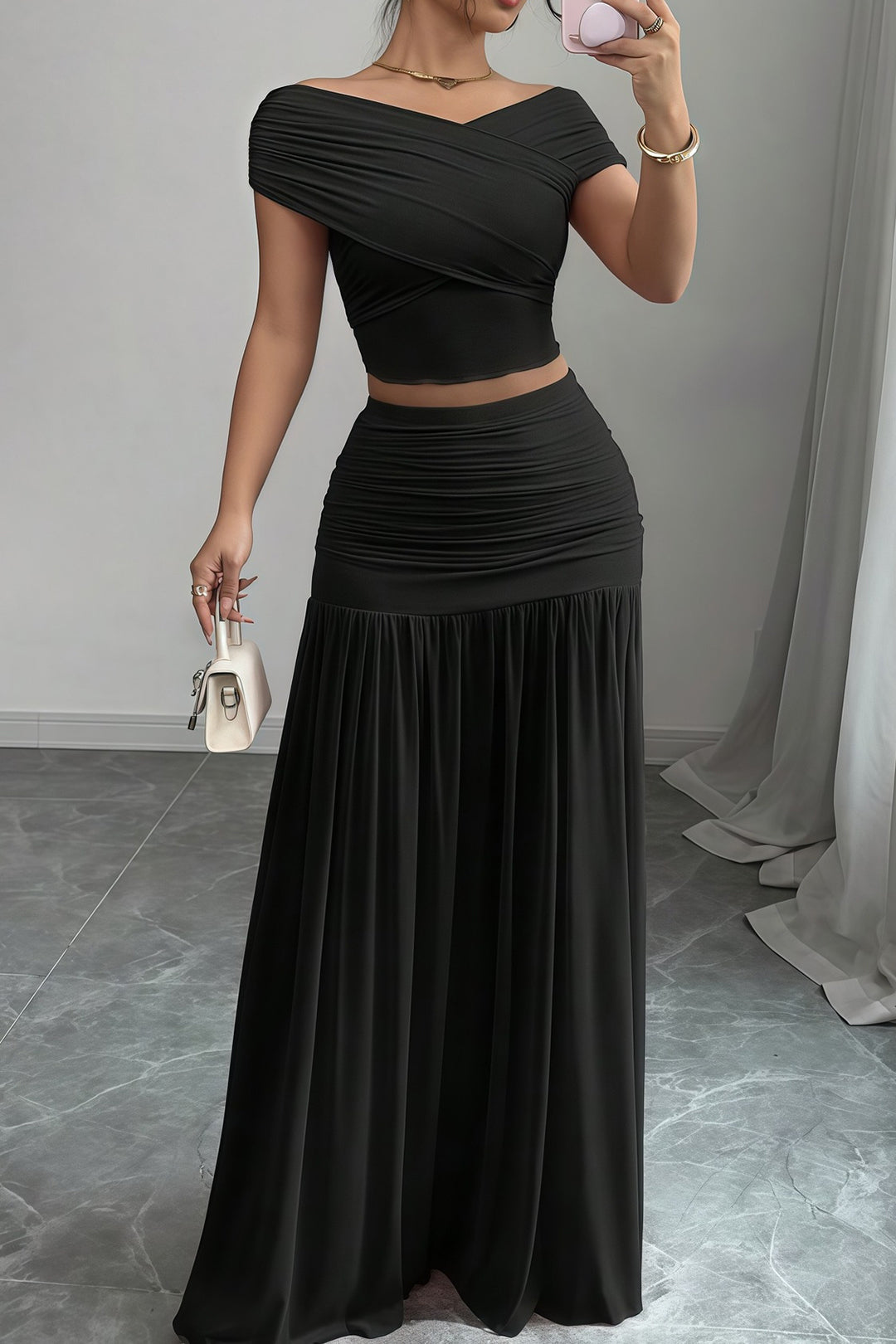 Ruched Patchwork Two Piece Set