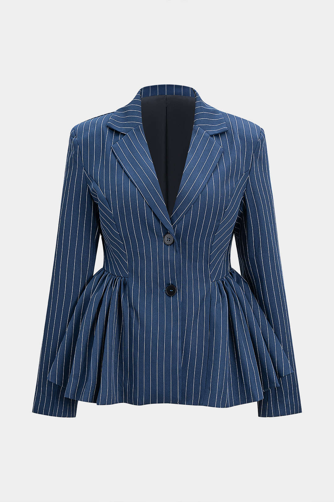 Ruched Shoulder Pad Striped Blazer
