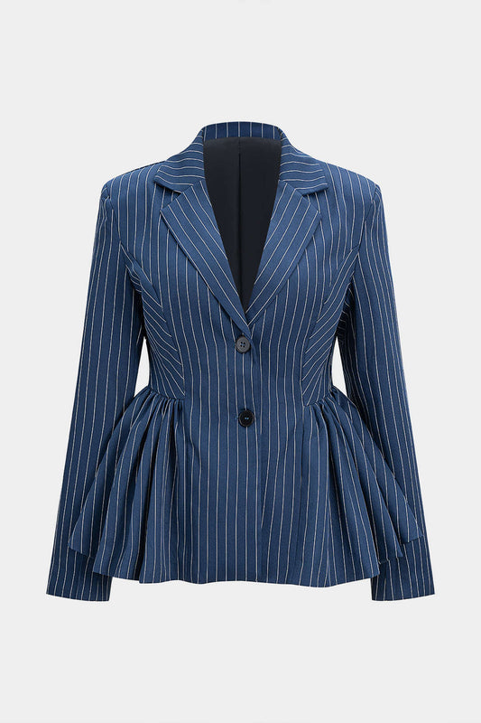 Ruched Shoulder Pad Striped Blazer