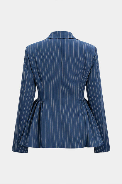 Ruched Shoulder Pad Striped Blazer