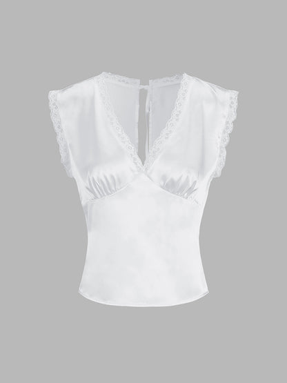 Satin Lace Trim Two Piece Skirt Set