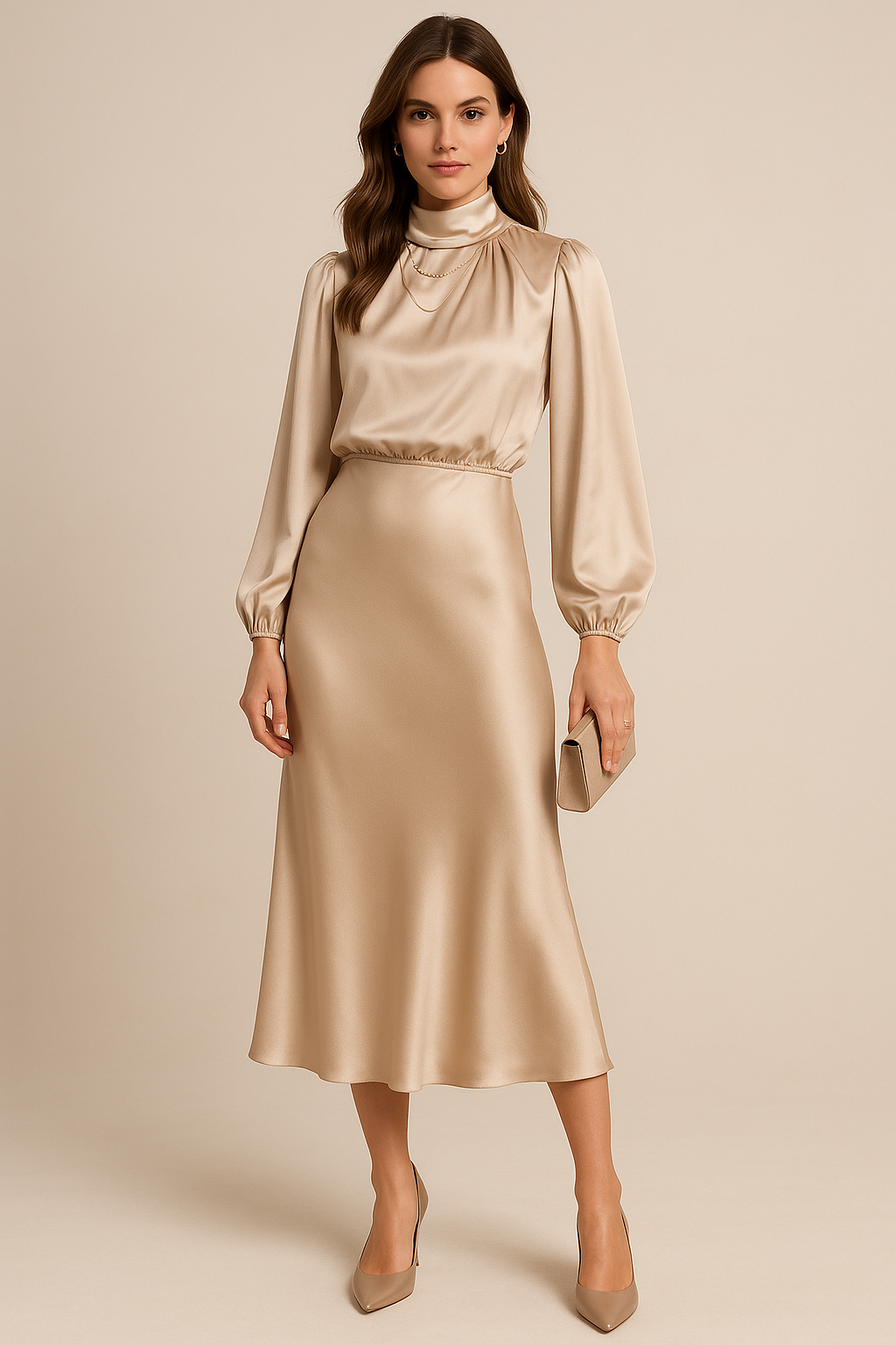Satin Midi Dress With Flowing Fabric