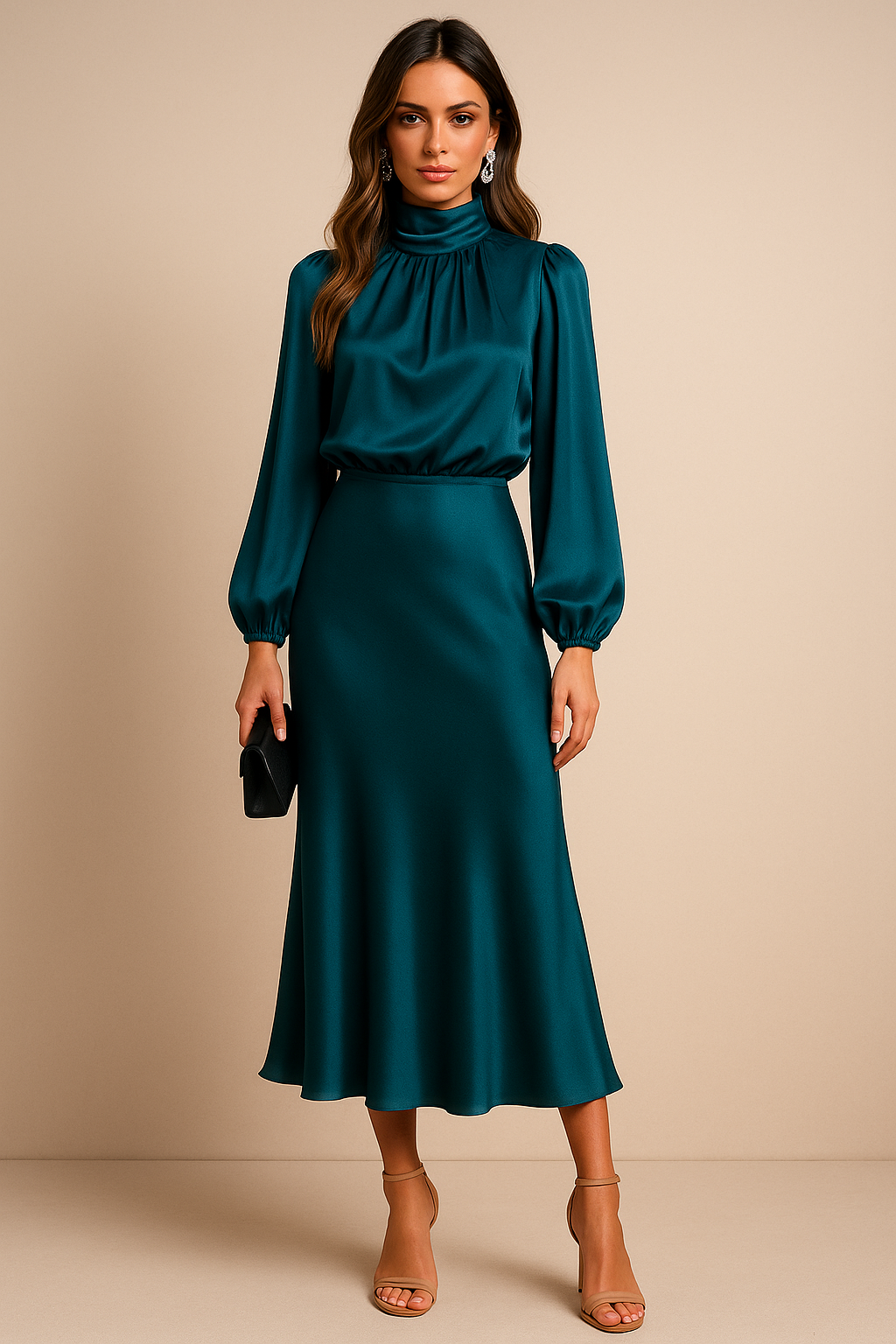 Satin Midi Dress With Flowing Fabric