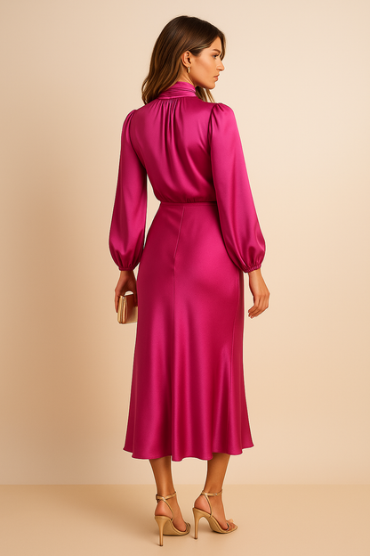 Satin Midi Dress With Flowing Fabric