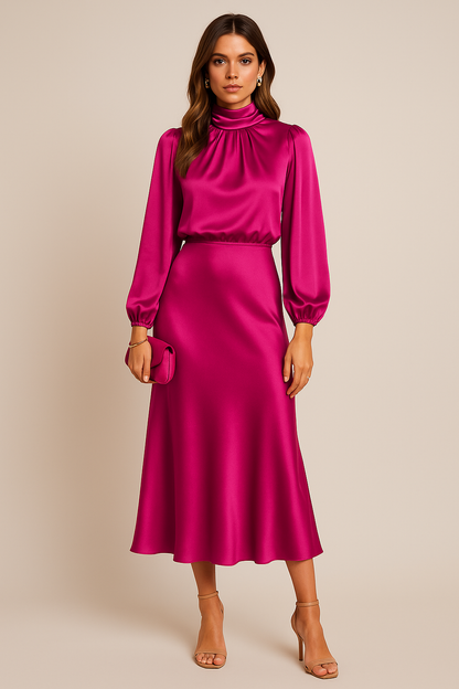 Satin Midi Dress With Flowing Fabric
