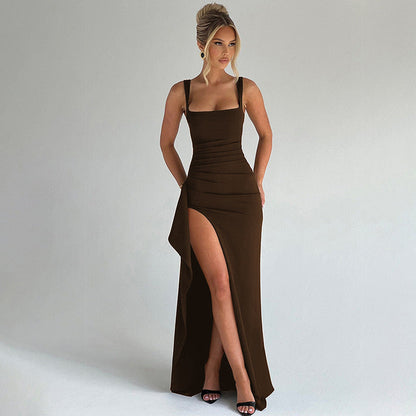 Sculpted Open-Back Maxi Dress with Thigh-High Slit