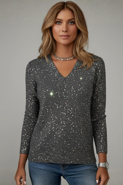 Sequin V-Neck Long Sleeve Women's Sweater