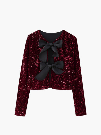Sequined Velvet Bowknot Jacket