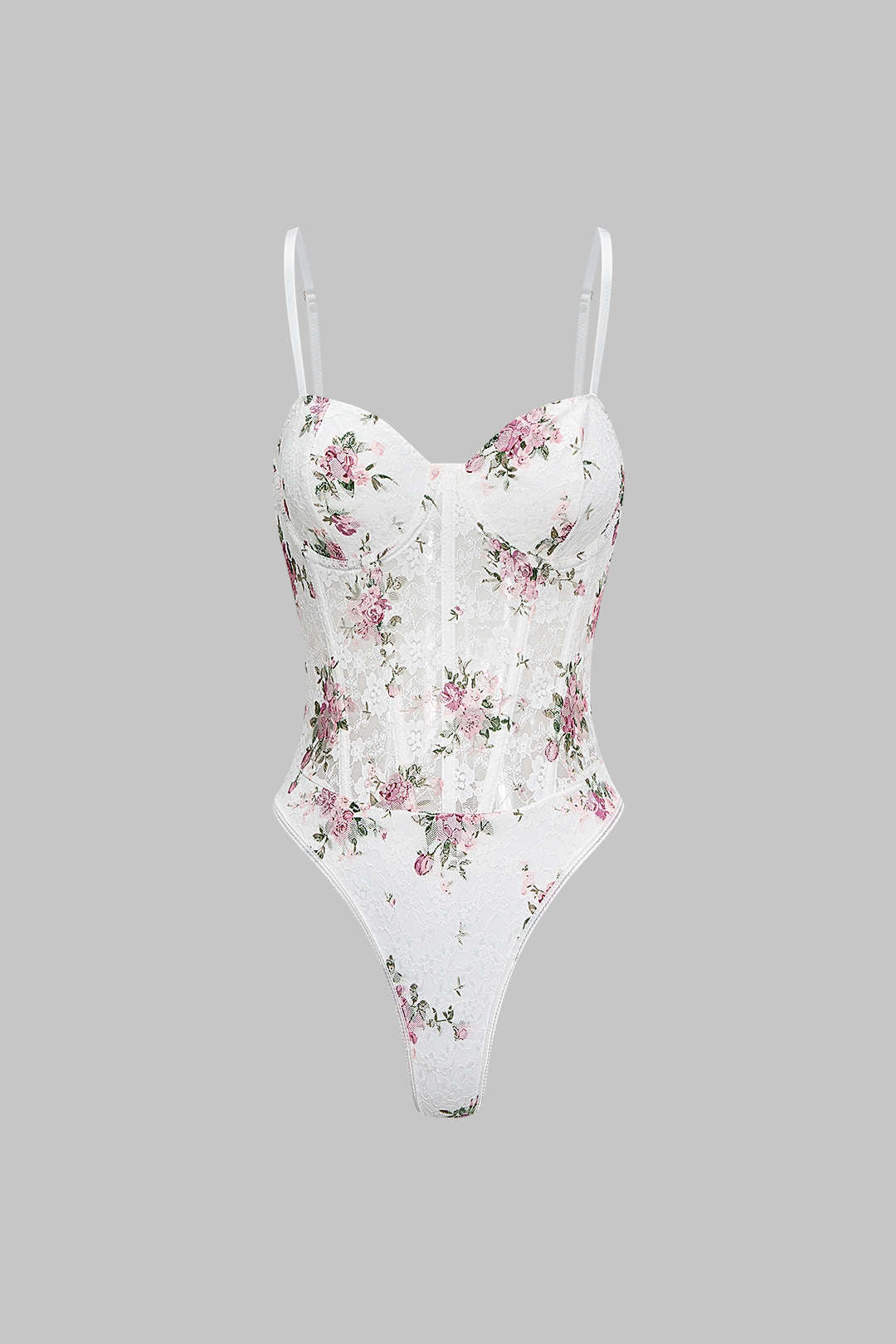 Sheer Floral Print Underwire Bodysuit