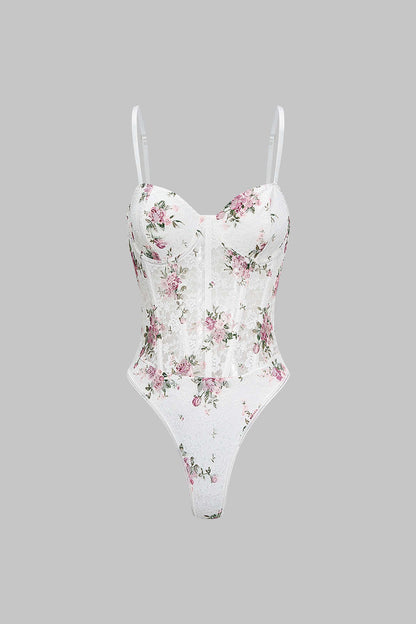 Sheer Floral Print Underwire Bodysuit