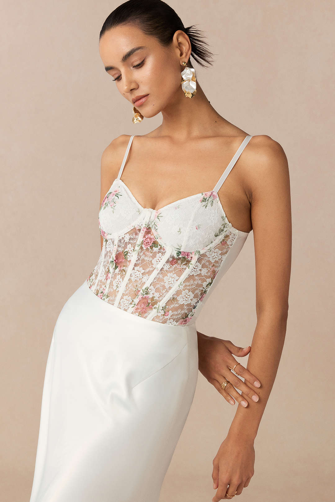 Sheer Floral Print Underwire Bodysuit