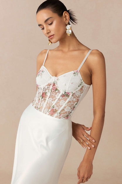 Sheer Floral Print Underwire Bodysuit