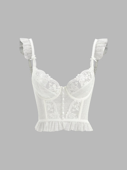 Sheer Lace Mesh Corset Crop Top
