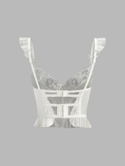 Sheer Lace Mesh Corset Crop Top