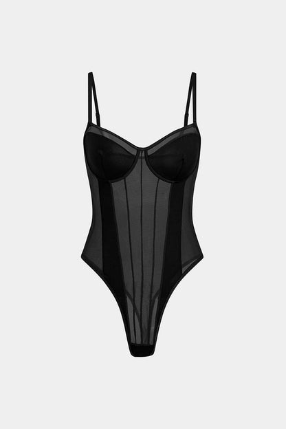Sheer Mesh Backless Bodysuit