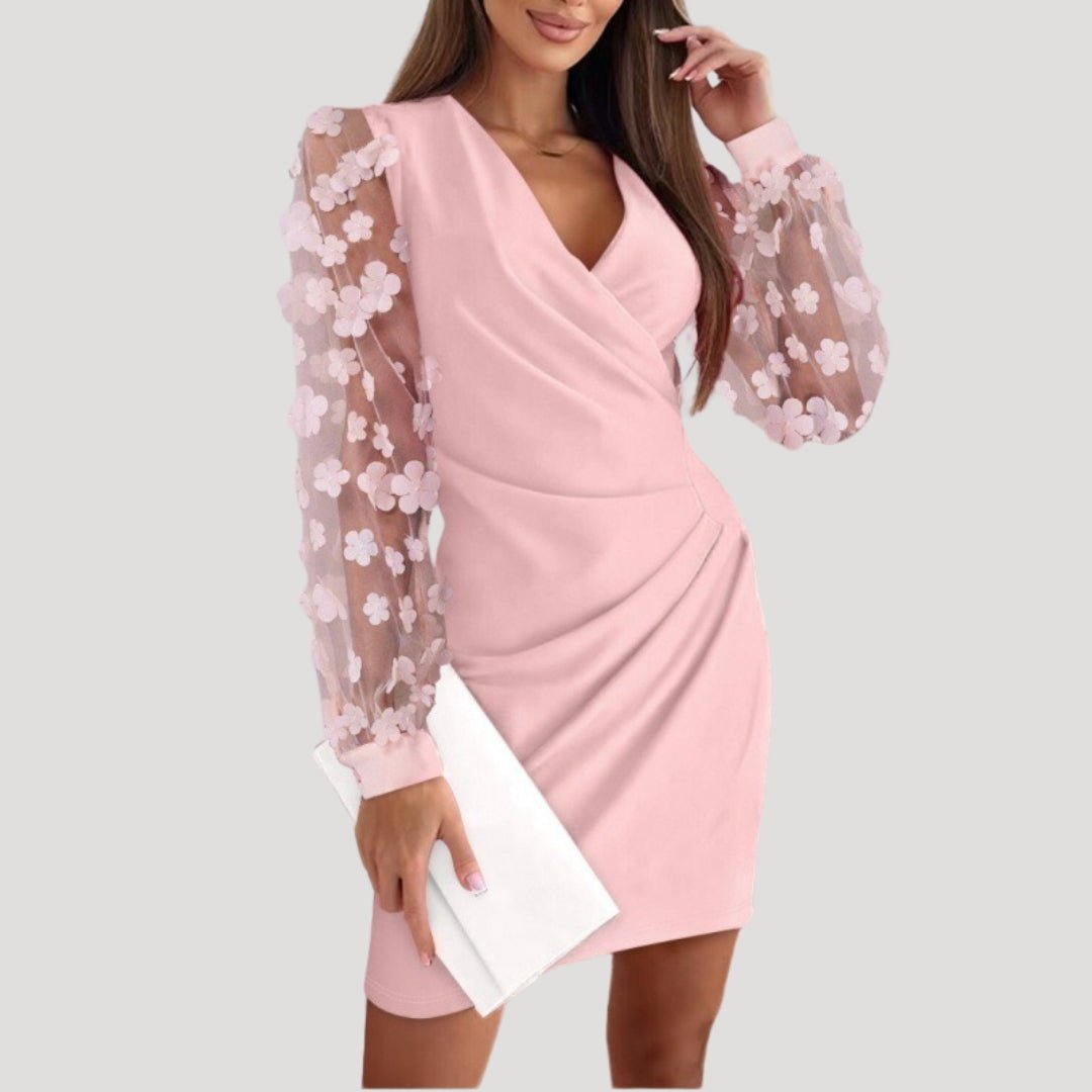 Sheer Sleeve Wrap Mini Dress