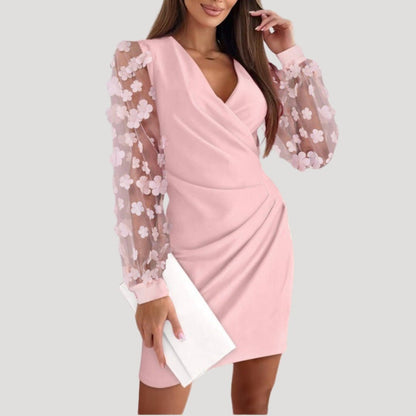 Sheer Sleeve Wrap Mini Dress