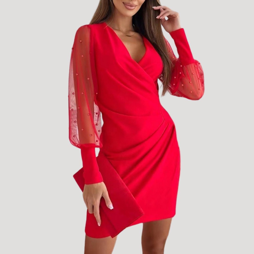 Sheer Sleeve Wrap Mini Dress