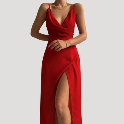 Sleek V-Neck Side Slit Maxi Dress