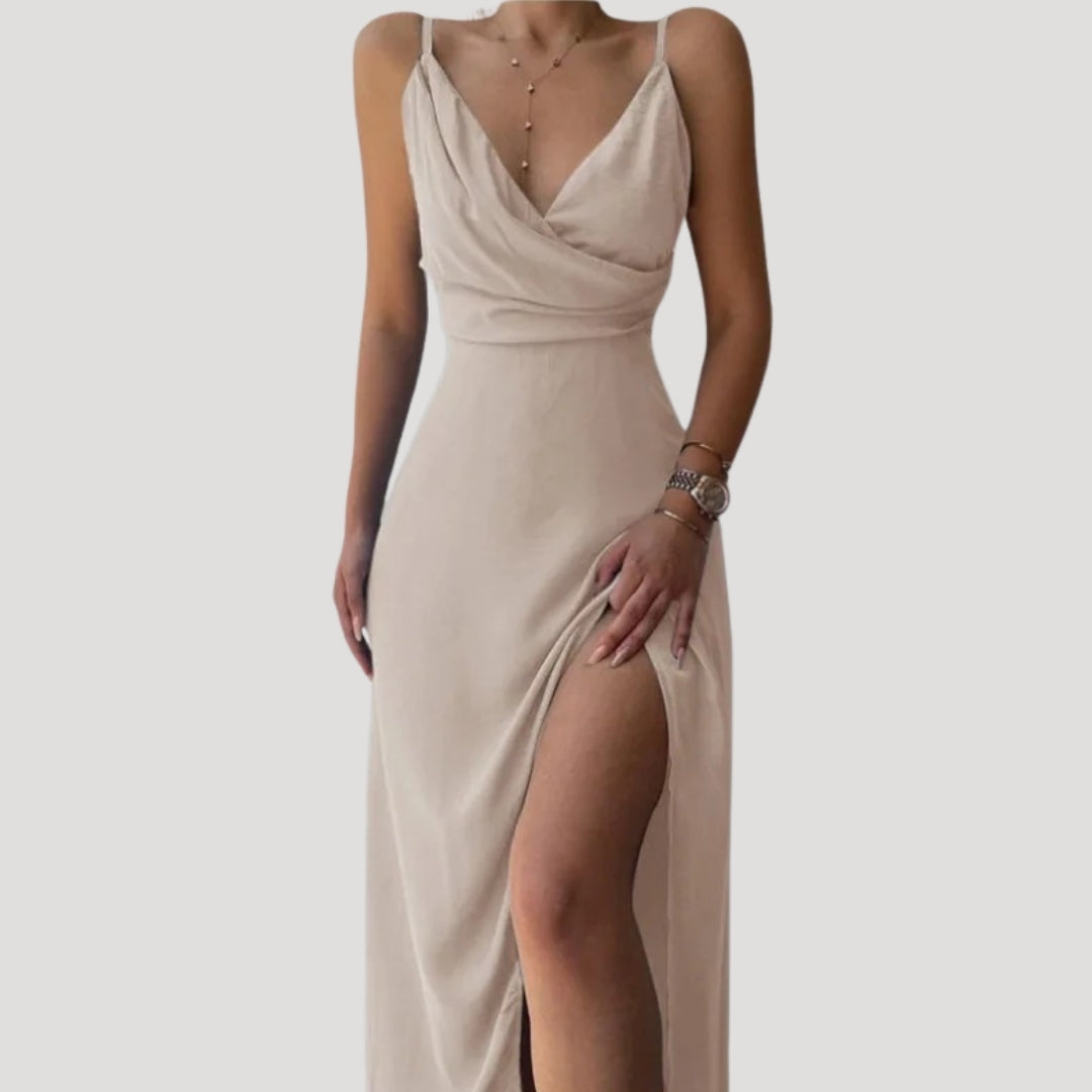 Sleek V-Neck Side Slit Maxi Dress