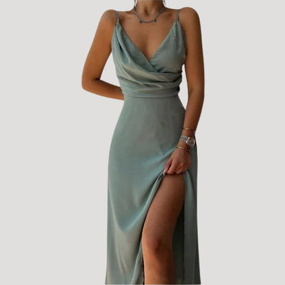 Sleek V-Neck Side Slit Maxi Dress