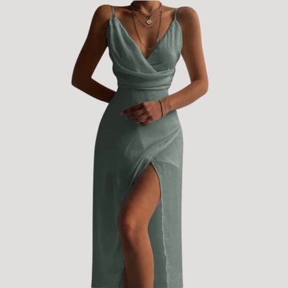 Sleek V-Neck Side Slit Maxi Dress