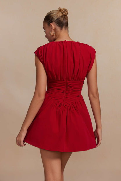 Sleeveless Ruched Mini Black Dress