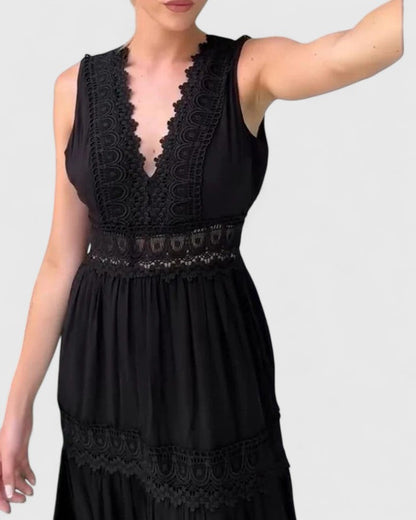 Sleeveless Scalloped V Neck White Dress