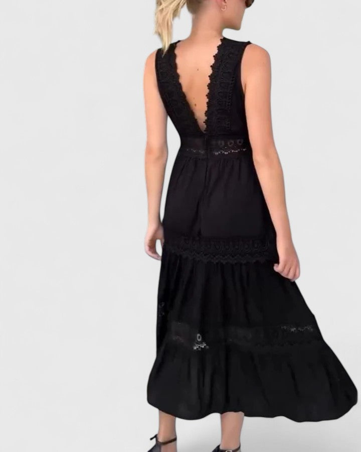 Sleeveless Scalloped V Neck White Dress