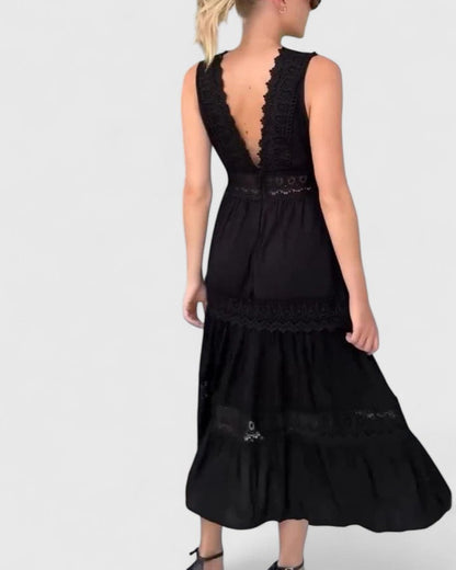 Sleeveless Scalloped V Neck White Dress