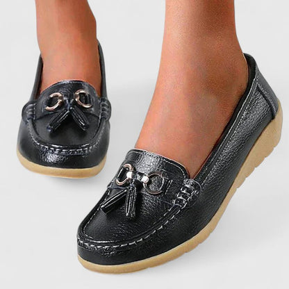 Smooth Synthetic Black Loafers for Women