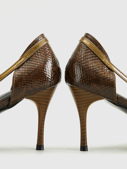 Snakeskin Print Buckle Detail Pumps