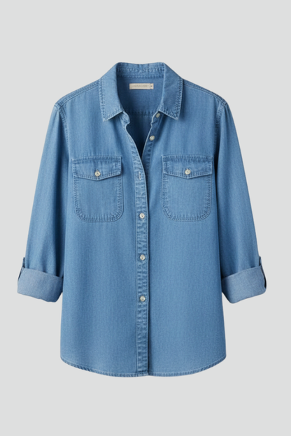 Soft-Washed Button-Front Mens Denim Shirt