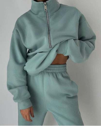 Soft Fabric Half-Zip Jogger Set