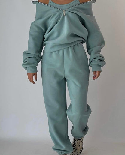 Soft Fabric Half-Zip Jogger Set
