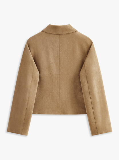 Soft Suede Effect Buttoned Lapel Jacket