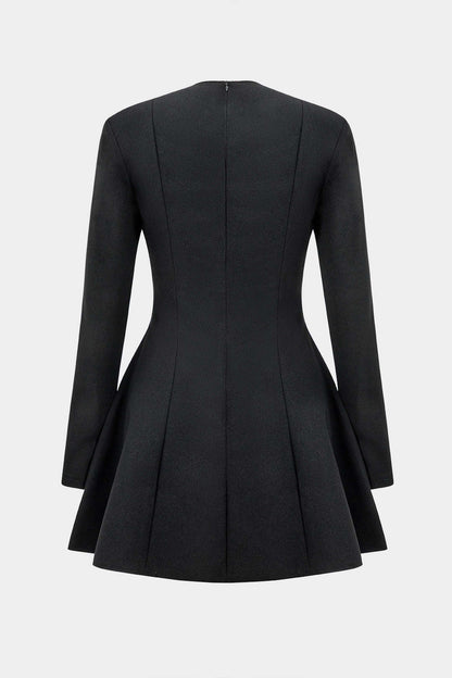 Solid V-Neck Mini Dress with Faux Pockets