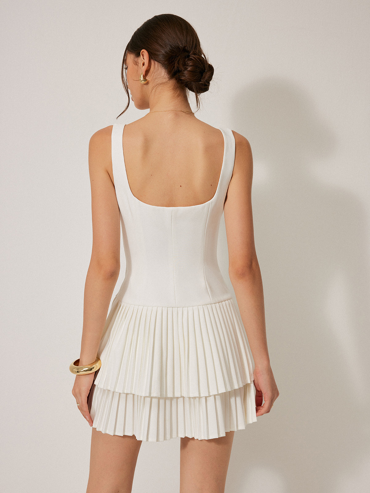 Square Neck Pleated Detail Cocktail Dress