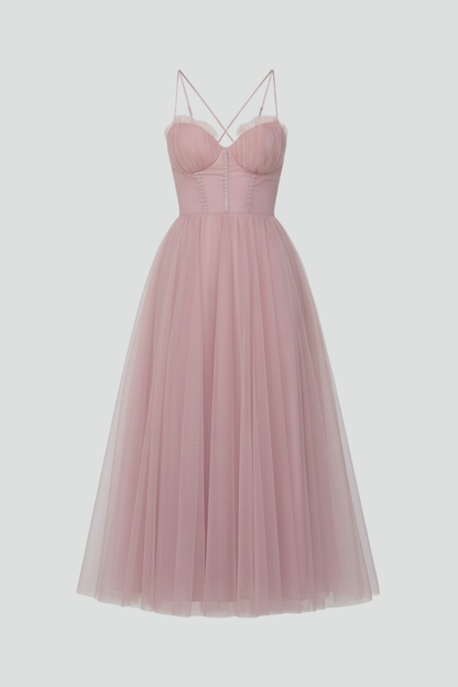 Strapless Lightweight Tulle Maxi Dress